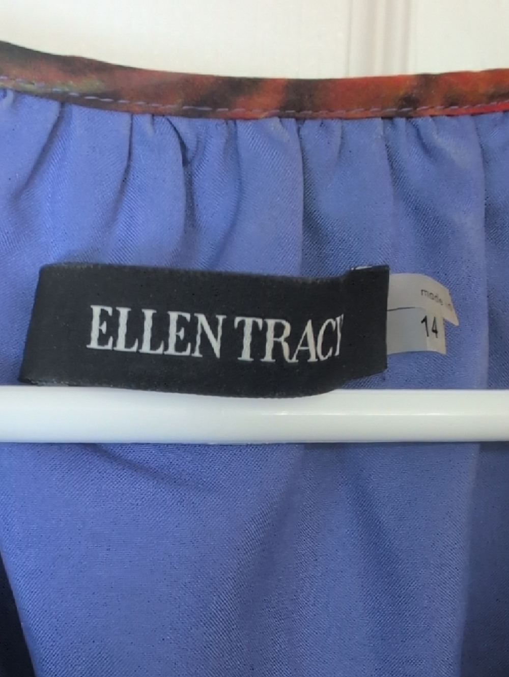 Ellen Tracy Purple Top with Multicolor Neck Trim Lightweight Peacock Maximalism - Picture 2 of 8